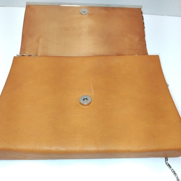 Leopard Print & Orange Colorblock Clutch with Gold Chain Strap – Bold Statement - Picture 4 of 6